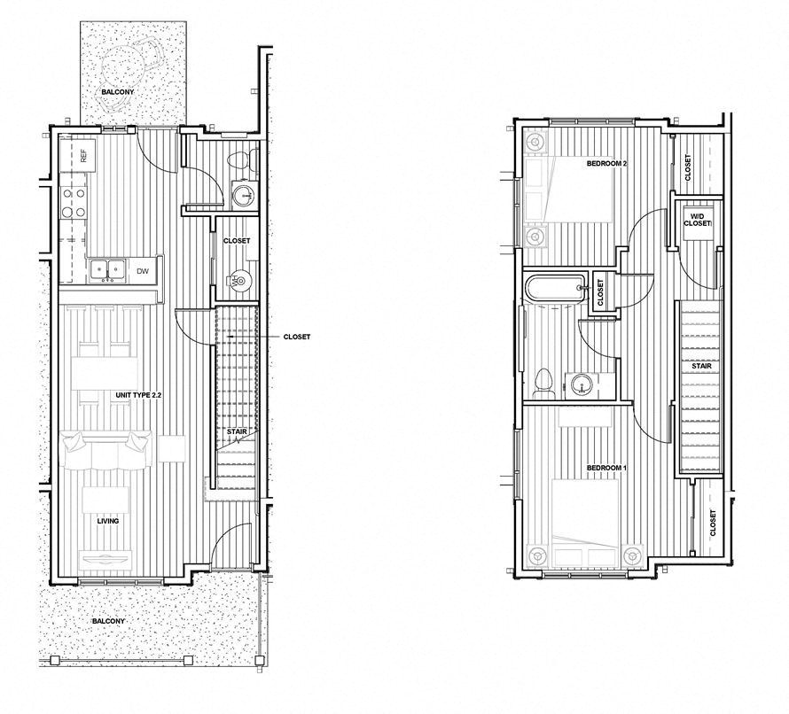 Floor plan for 2 beds, 1.5 baths, 1012 sqft